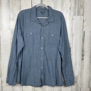 Toad & Co denim chambray button up shirt sustainable outdoor 100% cotton blue XL